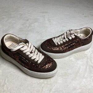 Ghoud Venice Low‑Top Sneakers, Chocolate Brown Glitter/Suede, EU 36, Italian